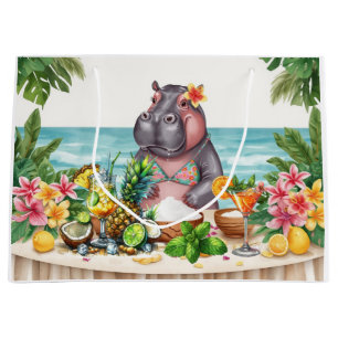 Cocktail Party Hippo Bartender at the beach Large Gift Bag