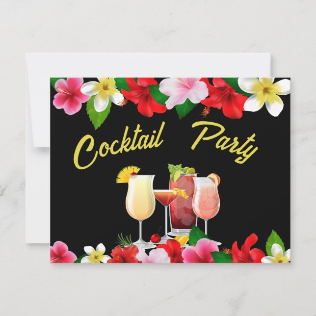 Cocktail Party Invitation Tropical Flowers Invite (Front)