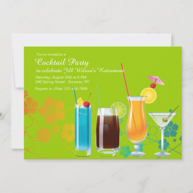 Cocktail Party Invites, YOU PICK BACKGROUND COLOR Invitation (Front)