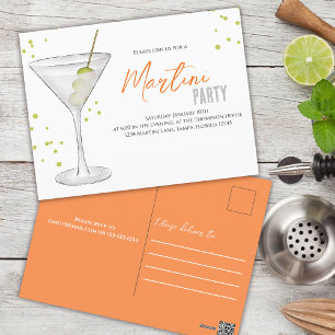 Cocktail Party Retro Typography Martini  Postcard