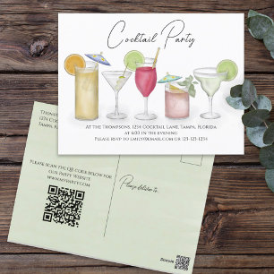 Cocktail Party Watercolor Drinks Invitation Postcard