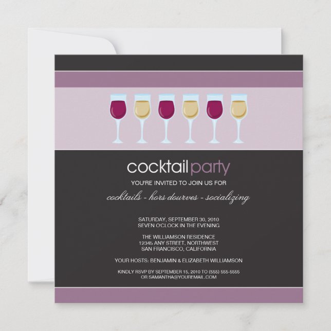 Cocktail Party Wine Glass Invitation (purple) (Front)