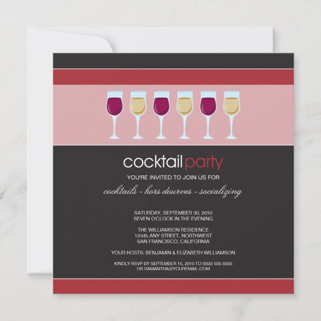 Cocktail Party Wine Glass Invitation (red) (Front)