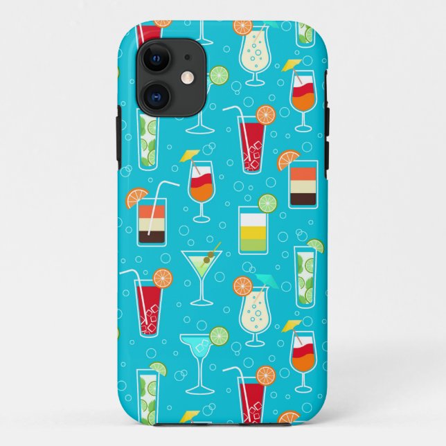 Cocktail Pattern on Teal Background Case-Mate iPhone Case (Back)