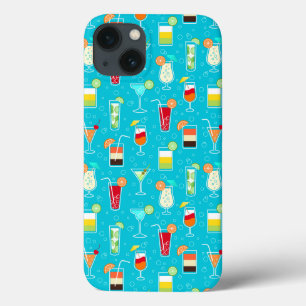Cocktail Pattern on Teal Background iPhone 13 Case