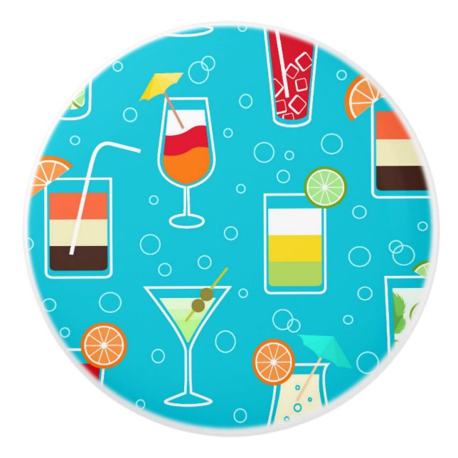 Cocktail Pattern on Teal Background Ceramic Knob (Front)