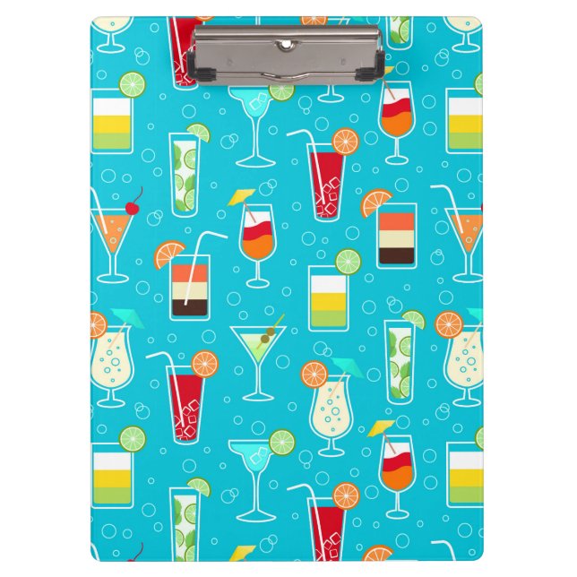 Cocktail Pattern on Teal Background Clipboard (Front)