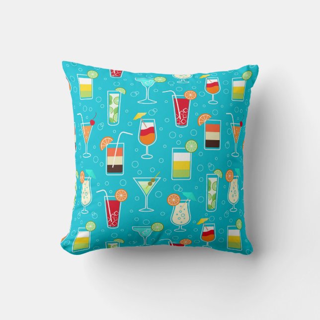 Cocktail Pattern on Teal Background Cushion (Front)
