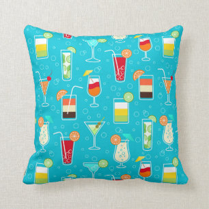 Cocktail Pattern on Teal Background Cushion