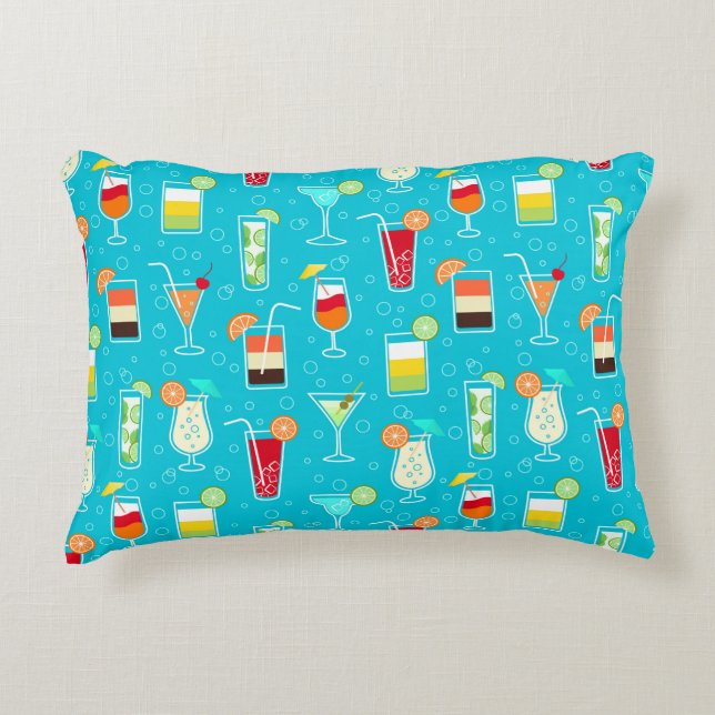 Cocktail Pattern on Teal Background Decorative Cushion (Front)