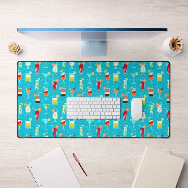 Cocktail Pattern on Teal Background Desk Mat (Office 1)