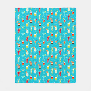 Cocktail Pattern on Teal Background Fleece Blanket