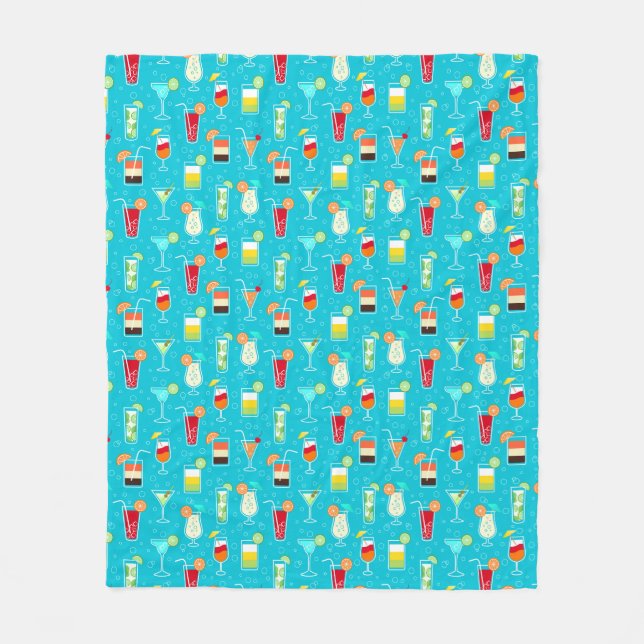 Cocktail Pattern on Teal Background Fleece Blanket (Front)