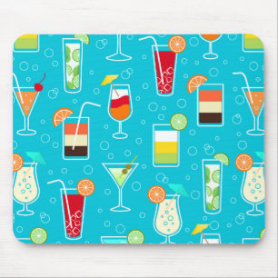 Cocktail Pattern on Teal Background Mouse Pad
