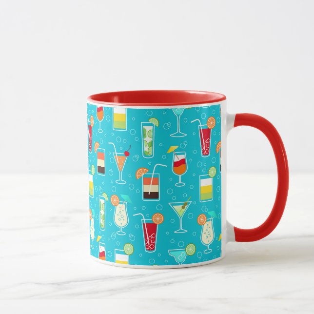 Cocktail Pattern on Teal Background Mug (Right)