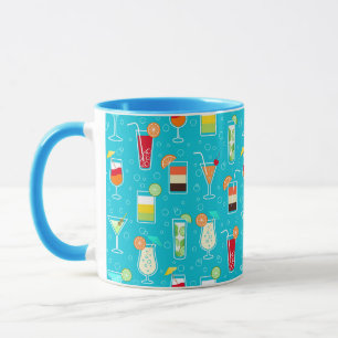Cocktail Pattern on Teal Background Mug