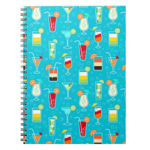 Cocktail Pattern on Teal Background Notebook