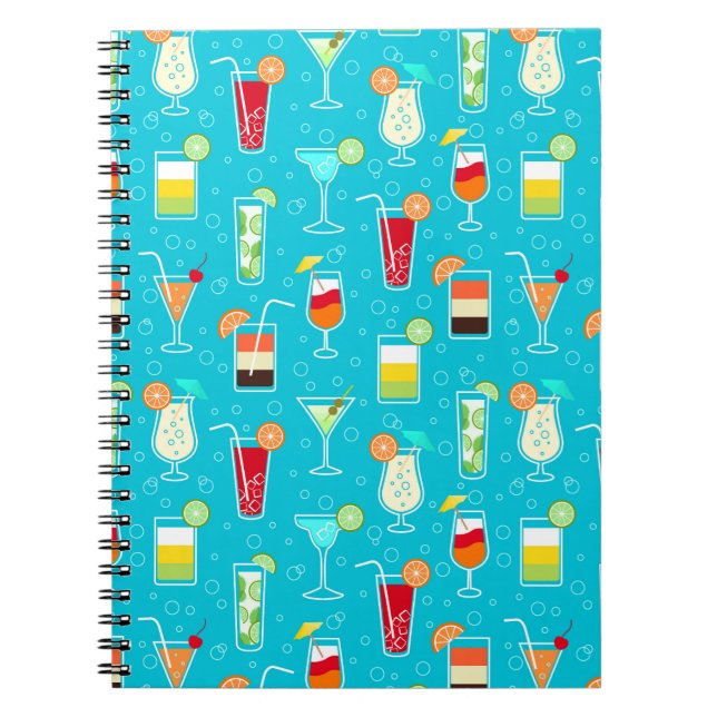 Cocktail Pattern on Teal Background Notebook (Front)