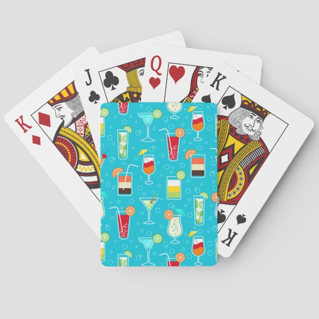 Cocktail Pattern on Teal Background Playing Cards (Back)