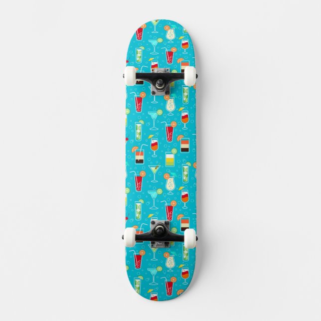 Cocktail Pattern on Teal Background Skateboard (Front)