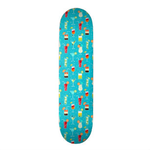 Cocktail Pattern on Teal Background Skateboard