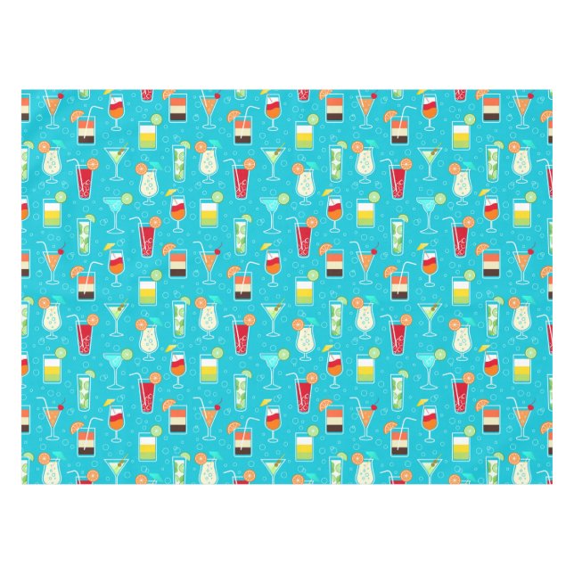 Cocktail Pattern on Teal Background Tablecloth (Front (Horizontal))