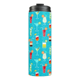 Cocktail Pattern on Teal Background Thermal Tumbler