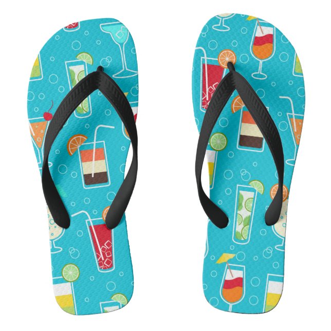Cocktail Pattern on Teal Background Thongs (Footbed)