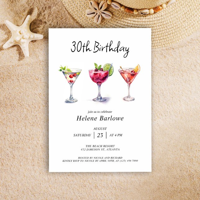 Cocktail Pool Party Birthday  Invitation (Cocktail Pool Party Birthday Invitation)