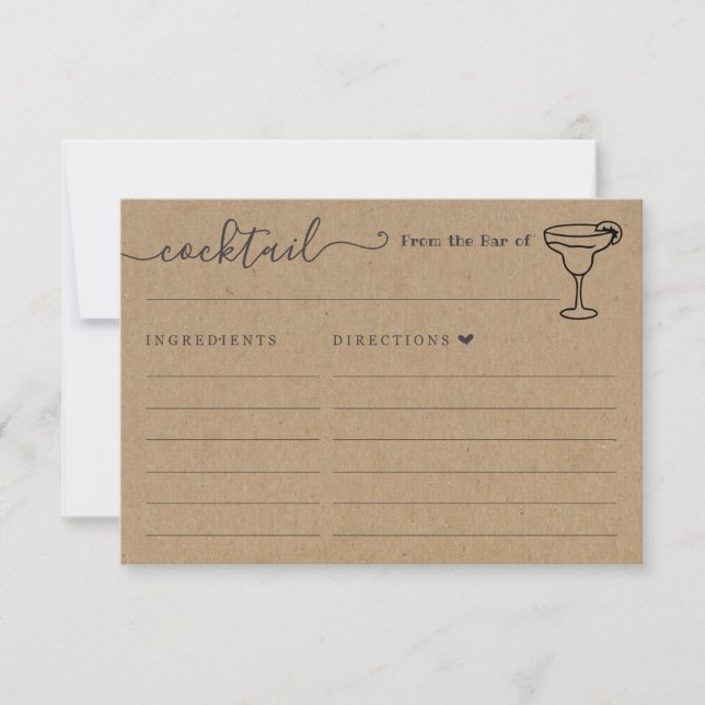 Cocktail Recipe Card for the Bar - Kraft (Front)