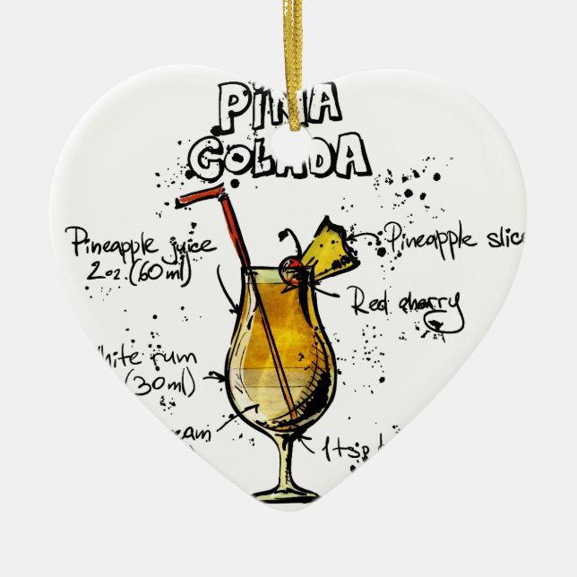 Cocktail Recipe Pina Colada Ceramic Tree Decoration (Front)