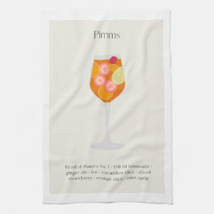 Cocktail recipe tea towel, Pimms Cup Illustration Towel