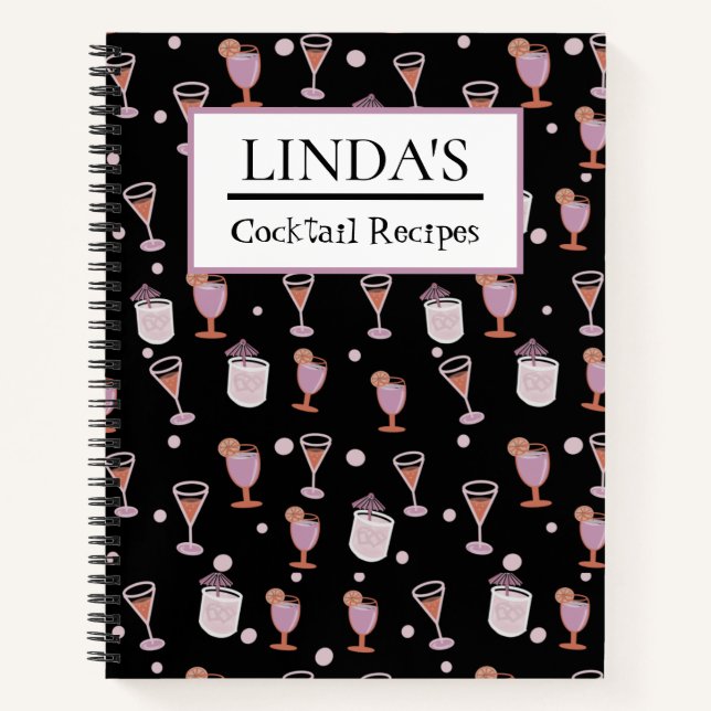 Cocktail Recipe Trendy Black Notebook (Front)