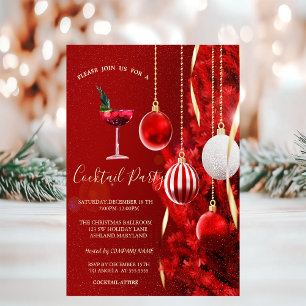 Cocktail Red Balls Tree Christmas Party  Invitation