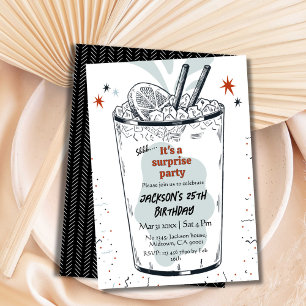 Cocktail retro drink themed 25th surprise Birthday Invitation