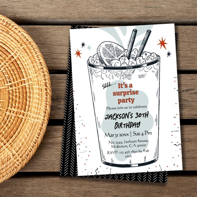 Cocktail retro drink themed 30th surprise Birthday Invitation (Creator Uploaded)