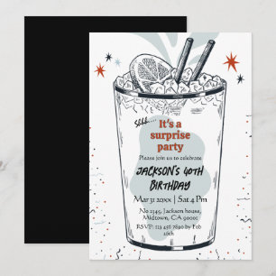 Cocktail retro drink themed 40th surprise Birthday Invitation