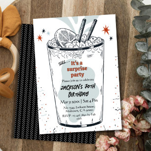 Cocktail retro drink themed 70th surprise Birthday Invitation