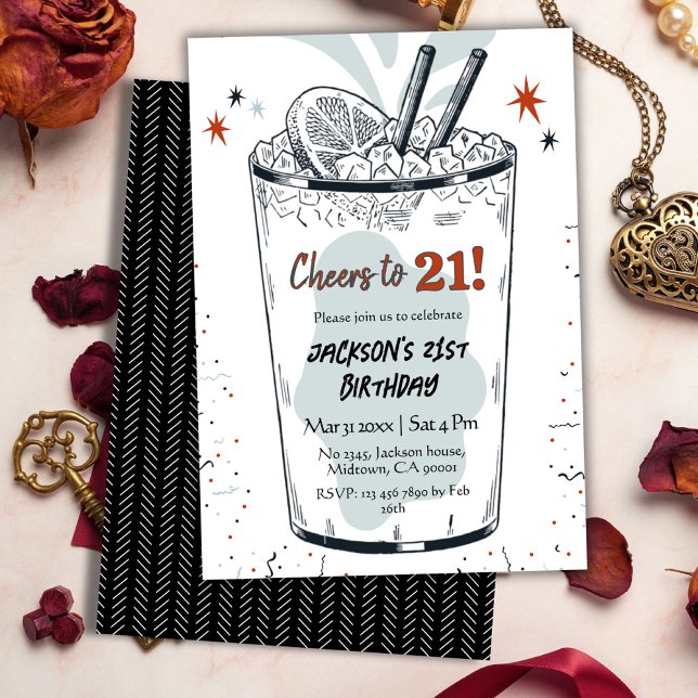 Cocktail retro drink themed stylish 21st Birthday  Invitation (Creator Uploaded)