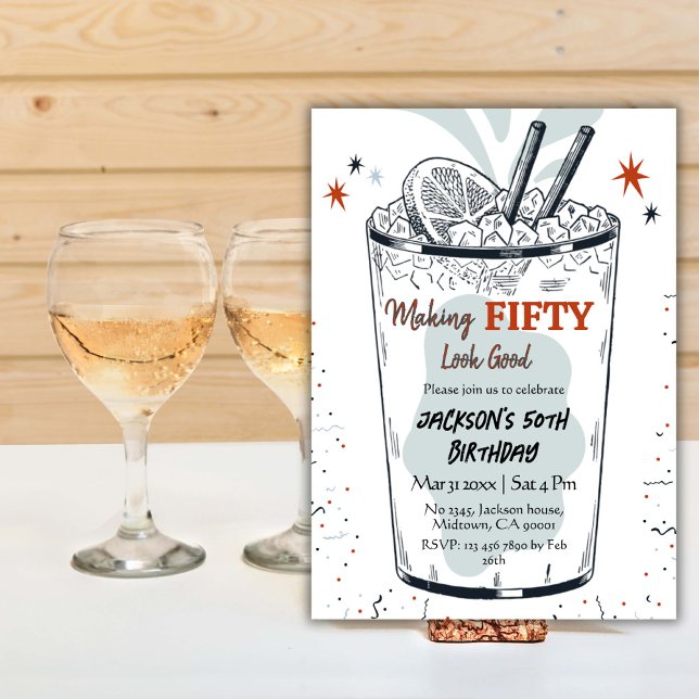 Cocktail retro drink themed stylish 50th Birthday  Invitation (Creator Uploaded)
