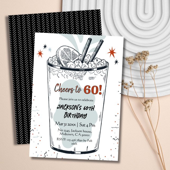 Cocktail retro drink themed stylish 60th Birthday  Invitation (Creator Uploaded)