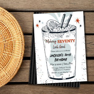 Cocktail retro drink themed stylish 70th Birthday  Invitation