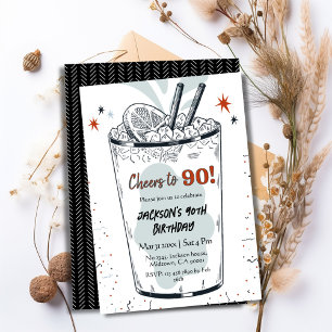 Cocktail retro drink themed stylish 90th Birthday Invitation