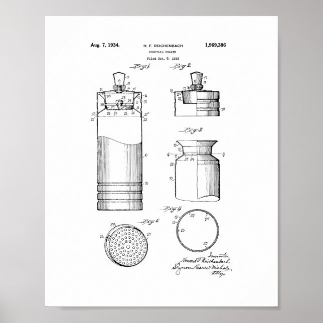 Cocktail Shaker Patent Poster (Front)