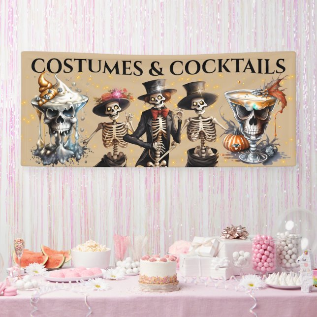 Cocktail skeletons dancing formal tuxedo Halloween Banner (Party)