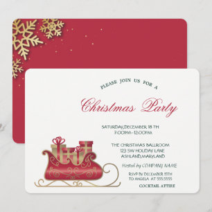 Cocktail Snowflakes Red Christmas Corporate Party Invitation
