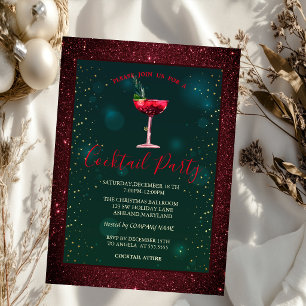 Cocktail, Stars Red Glitter Invitation
