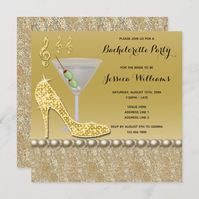 Cocktail & Stiletto Bachelorette Party Invitation (Front/Back)