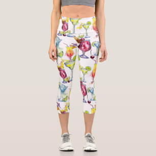 Cocktail Tropical Drinks Watercolor Pattern Capri Leggings