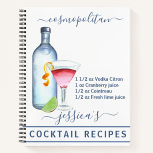 Cocktail Watercolor Recipe Drinks Vodka Notebook